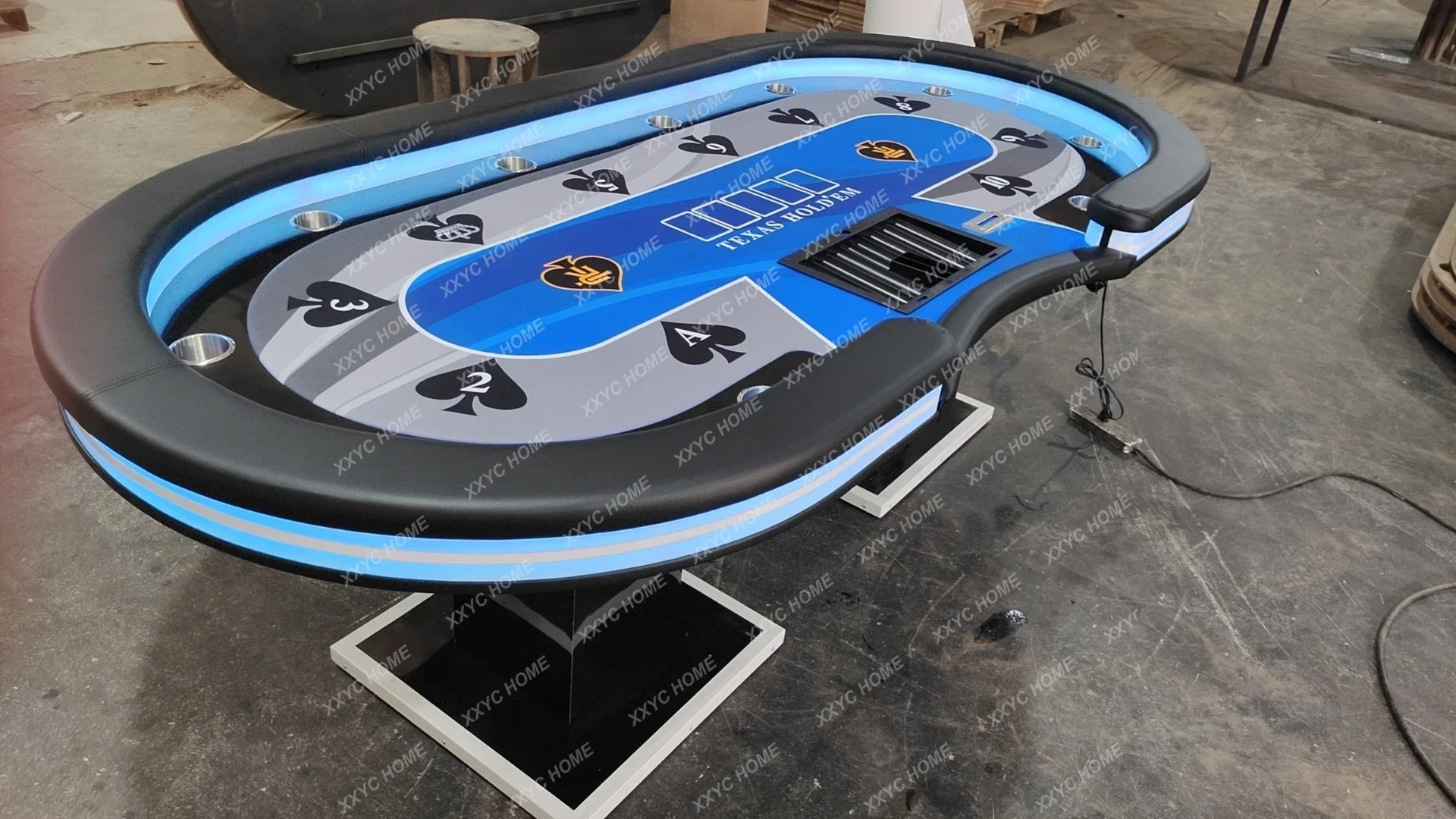 10 Players Casino Poker Table with LED lights Custom Texas Hold'm Entertainment Gambling Wood Table 96 inch - Image 6