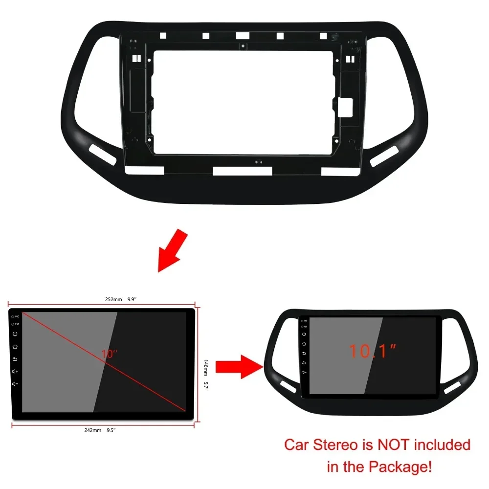 2/1DIN Car CD DVD Frame Audio Fitting Adaptor Dash Trim Facia Panel 10.1inch For JEEP COMPASS 2017 18 19 Double Din Radio Player