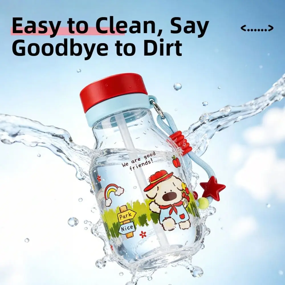 Cute Plastic Water Bottle 580ML With Handle Drinking Bottle Leak-Proof 3-Way Drinking Straw Cup Women Girls