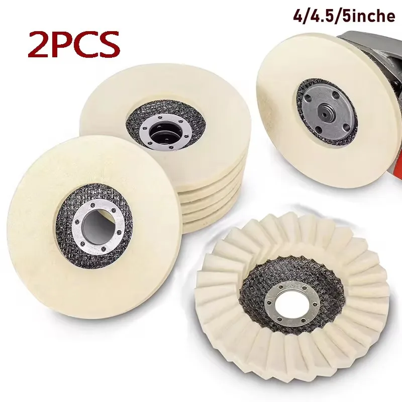 2PCS 4/4.5/5Inch Wool Polishing Wheels Buffing Pads Angle Grinder Accessories Grinding Disc forMetal Glass Ceramic Polishing