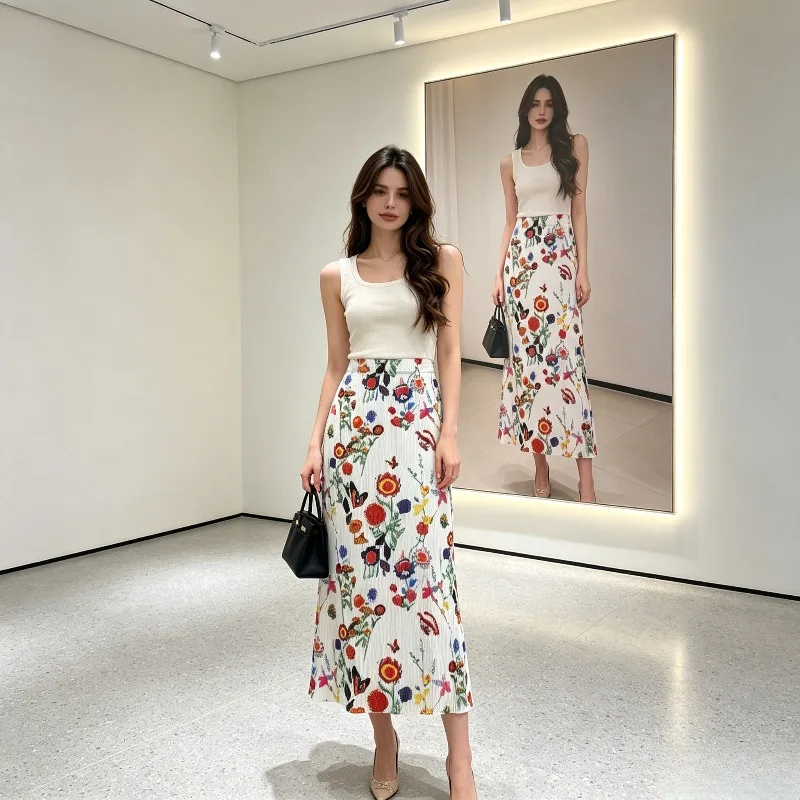 Miyake Pleated 2026 New Skirt Summer Original A-line Skirt Mid-length Design Pleated Niche High-waisted Casual Printed Skirt