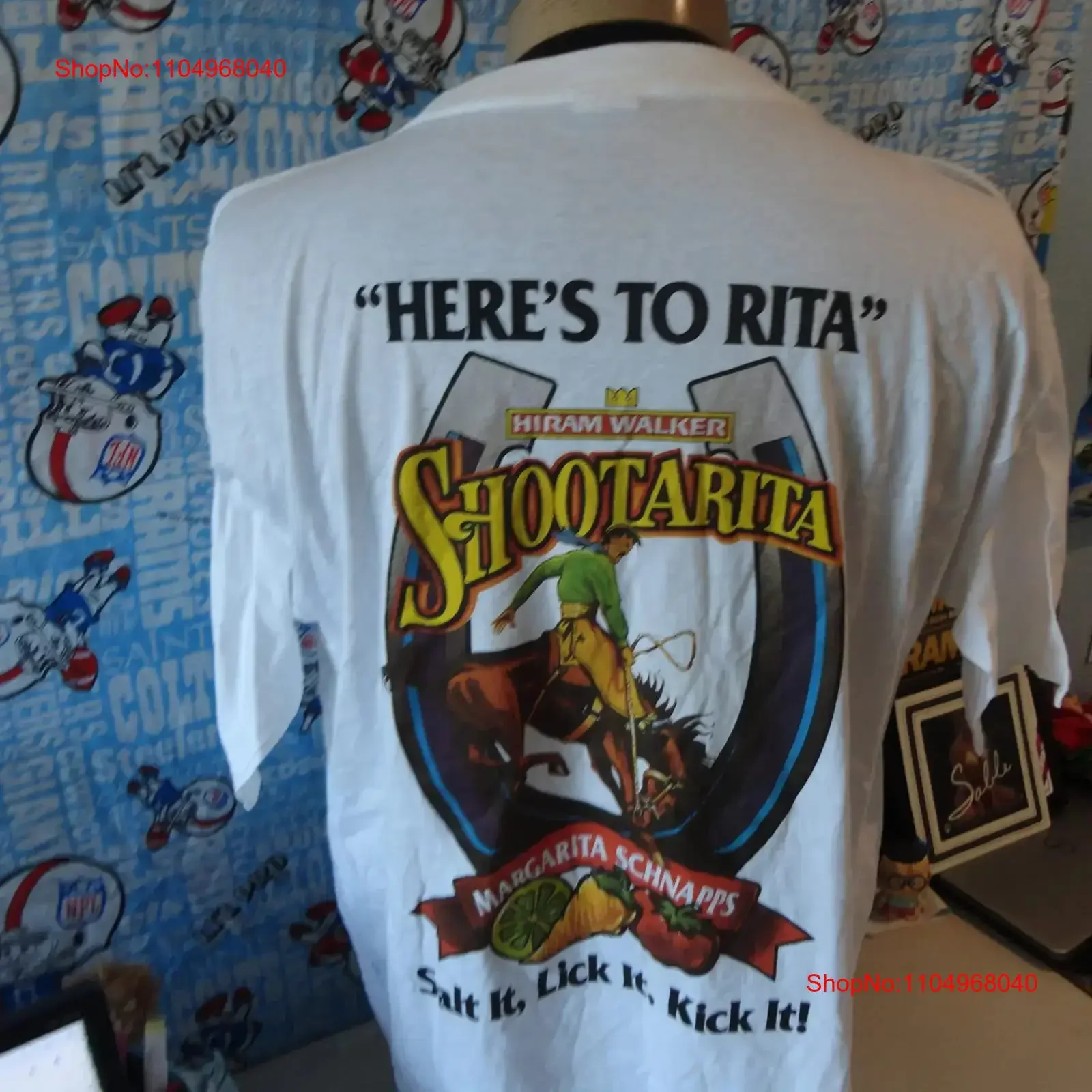Camiseta vintage de los 90 con estampado trasero de Hiram Walker Margarita Schnapps, blanca, talla XL, vintage, lavada, transpirable, ligeramente elástica, unisex.