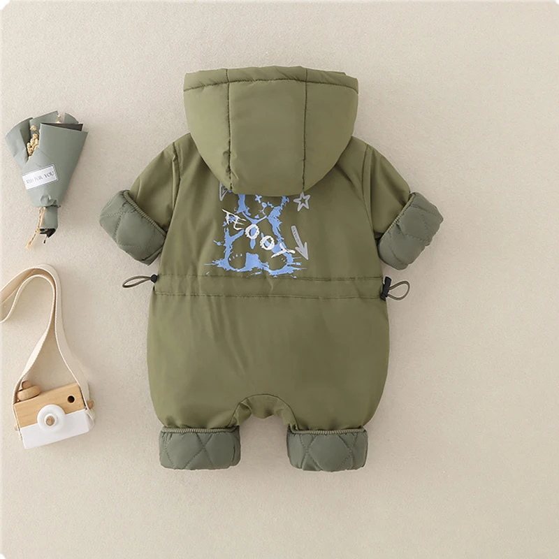 MILANCEL Autumn Winter Baby Clothes Outdoor Jackets 0-2Y Infant Boys Warm Windproof Romper Toddler Girls Hooded Jumpsuit