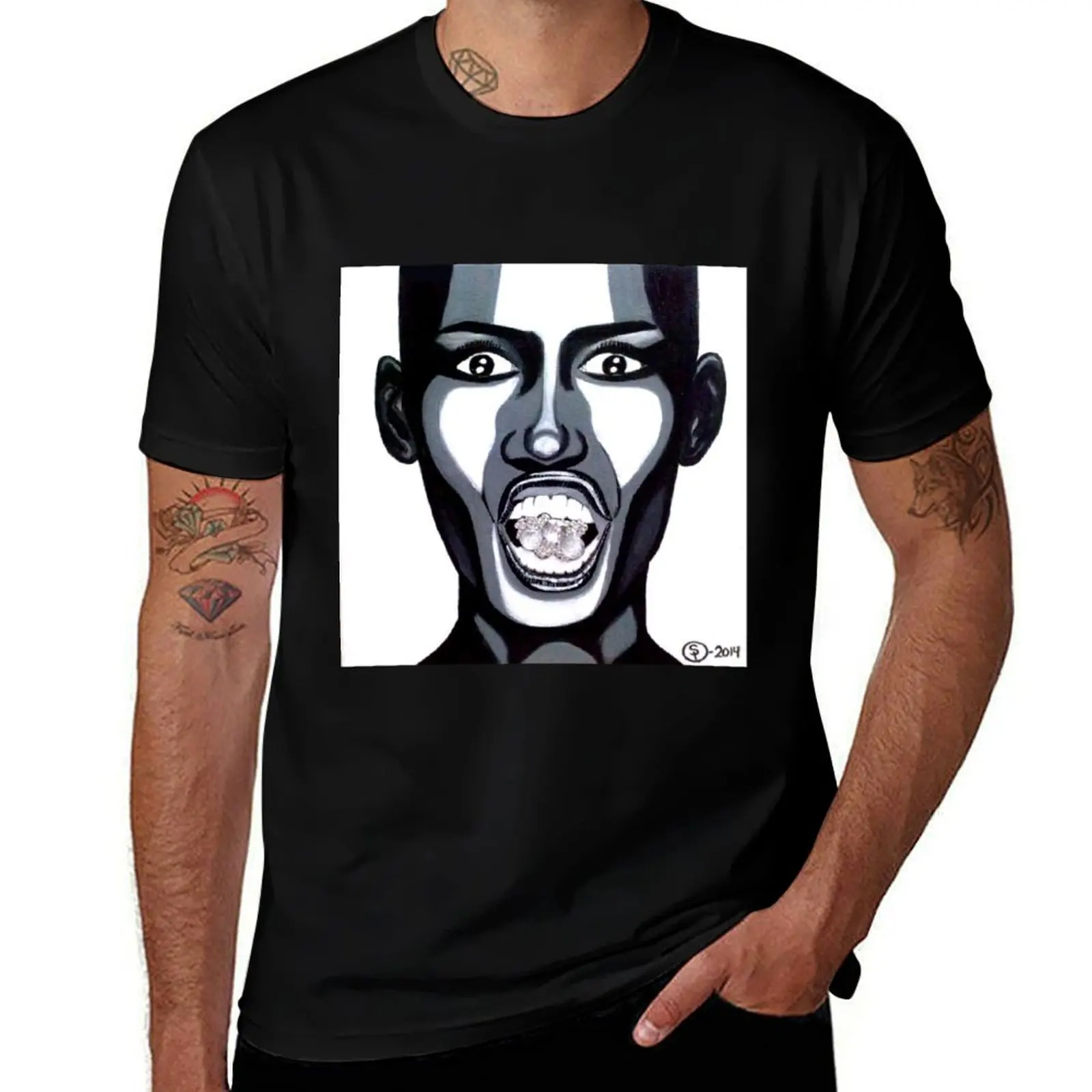 Grace Jones Diamonds in Mouth T-Shirt Running Performance Short Sleeve Tee