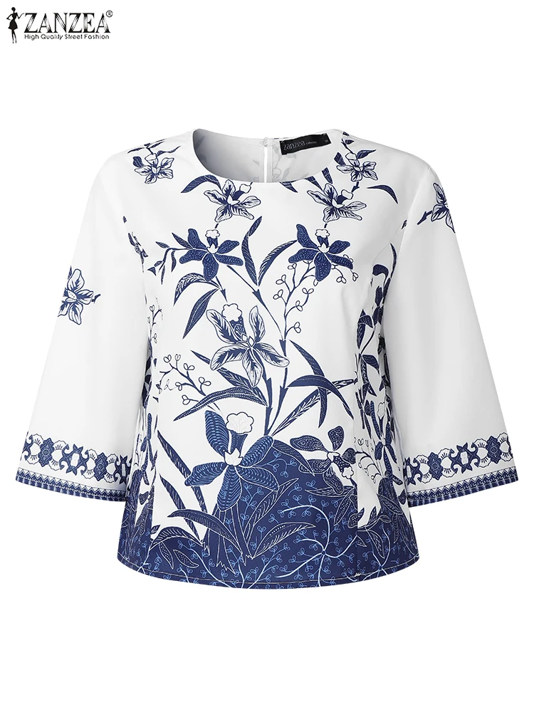 

ZANZEA Half Sleeve Tops Women Retro Floral Printed Blouses Summer O Neck Blusas 2025 Oversized Casual OL Work Tunics S-3XL