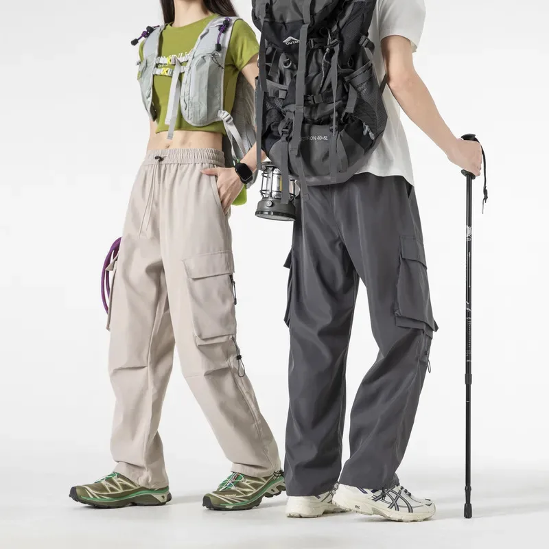 

Мужские плиссированные брюки-карго в американском стиле ретро, осенние трендовые свободные повседневные брюки из ледяного шелка с широкими штанинами и большими карманами