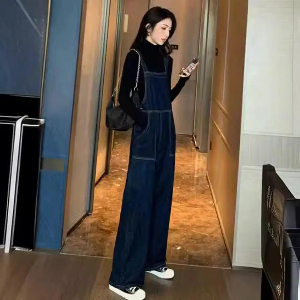 

Women'S Jumpsuits Summer Fashion Casual Loose Wide Leg Jumpsuits Solid Color Insert Pockets Retro Button Strap Jumpsuits