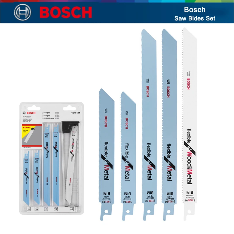 

Bosch 6pcs Saw Blades Set Metal Wood Cutting Set With Storage Case Saber Saw Blades Set S922BF S922EF S1122BF S1122EF S1122VF