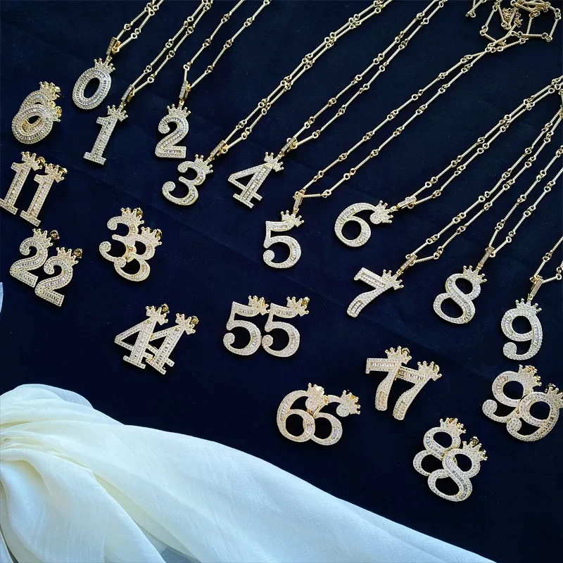 

MDL Moissanit1 Style Original Niche Radiant Birthday Optional Numbers 123456789 Gold Plated Full Diamonds Necklace Set