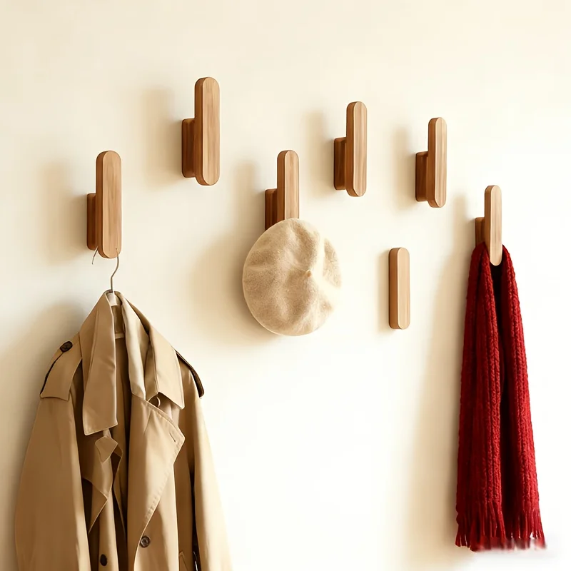 3Pcs Solid Wood Heavy-Duty Hooks for Entryway, Bathroom, and Bedroom - Multi-Hook Space-Saving Design with Easy Installation