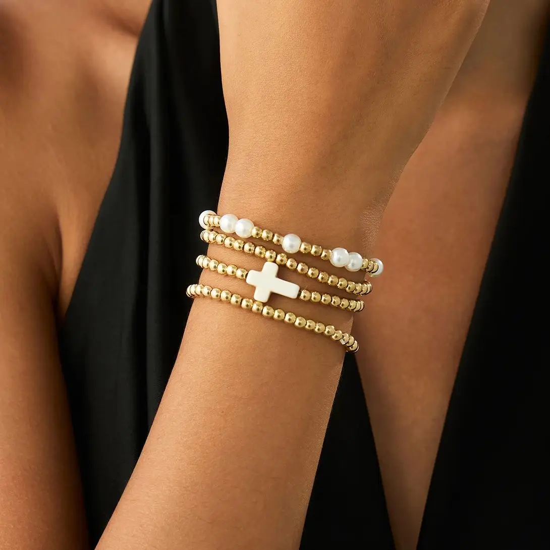 PuRui 4 Pcs/Set Retro Punk Imitation Pearls CCB Plastics Bracelets For Women 2025 New Fashion Summer Party Jewelry Accessories