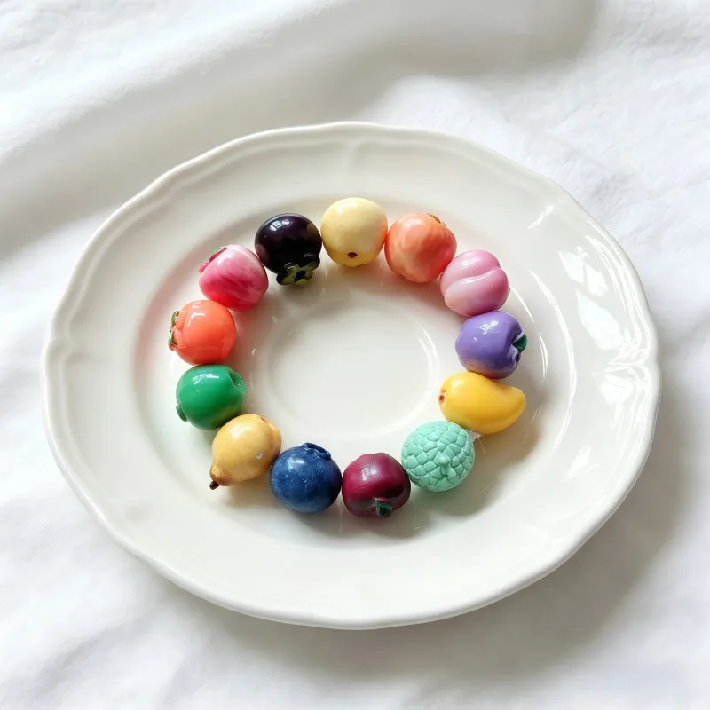Creative Fruit Beaded Bracelets Simulated Resin Fruit Series Charm Bracelets Adjustable Cute Apple Bracelets For Gifts Wholesale