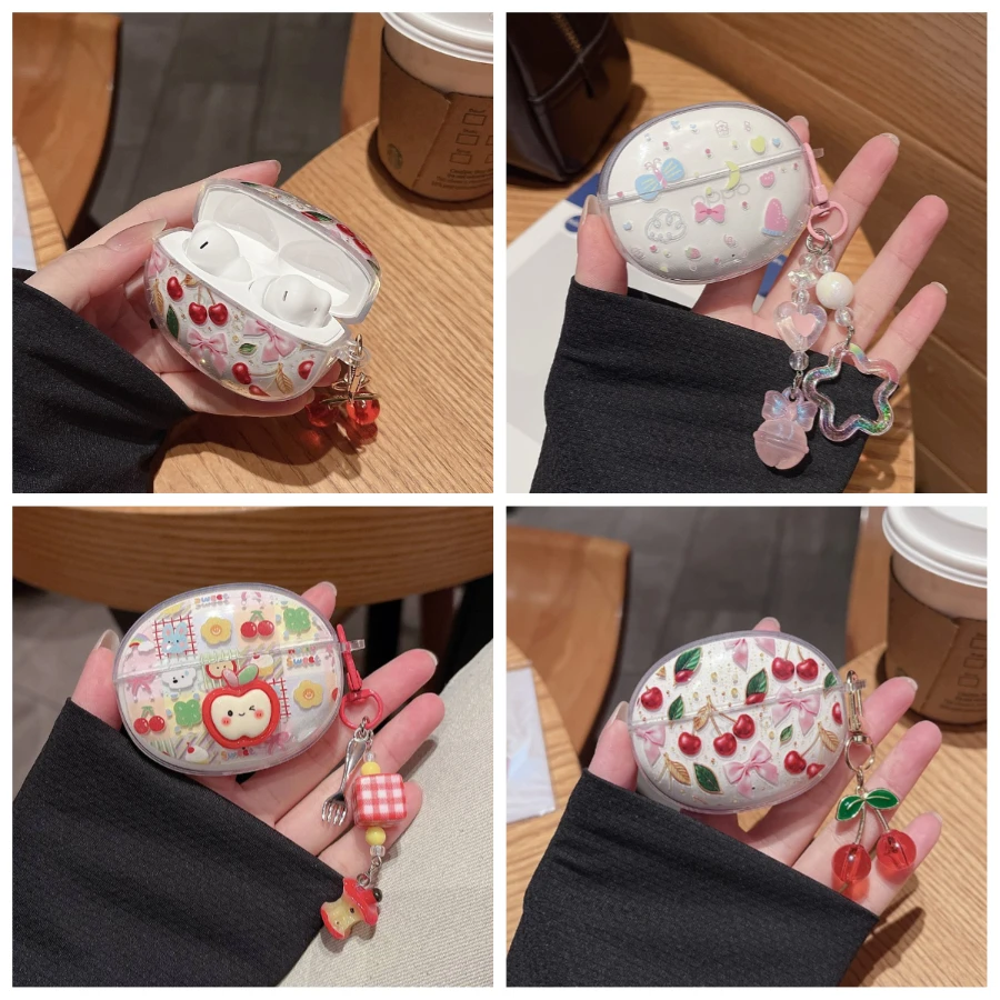 Cartoon for OPPO enco Air5 Air5S Air5Pro Air4 pro R4 Air4i free4 Case Flower Pattern &Keychain Silicone Earphone Cover