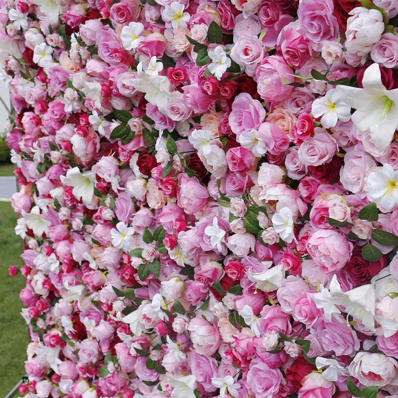 

Top Quality Artificial 5D Rose Flower Wall Cloth Bottom Rack Rolled Up Panels Flores Arrangement For Wedding Backdrop Decoration