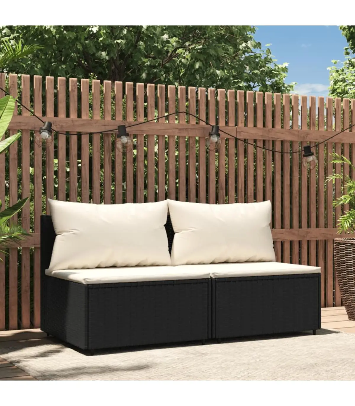 Outdoor sofas central garden sofas with cushions 2 Pads black synthetic rattan