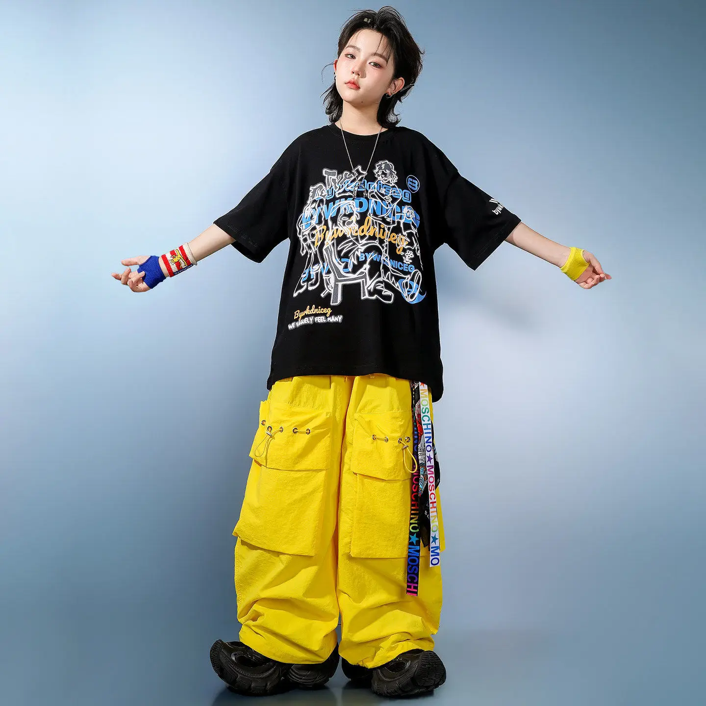 Boys K-pop T-shirt Cargo Pants Kids Girls Hip Hop Loose Joggers Street Dance Outfits Child Summer Streetwear Kids Clothes Sets