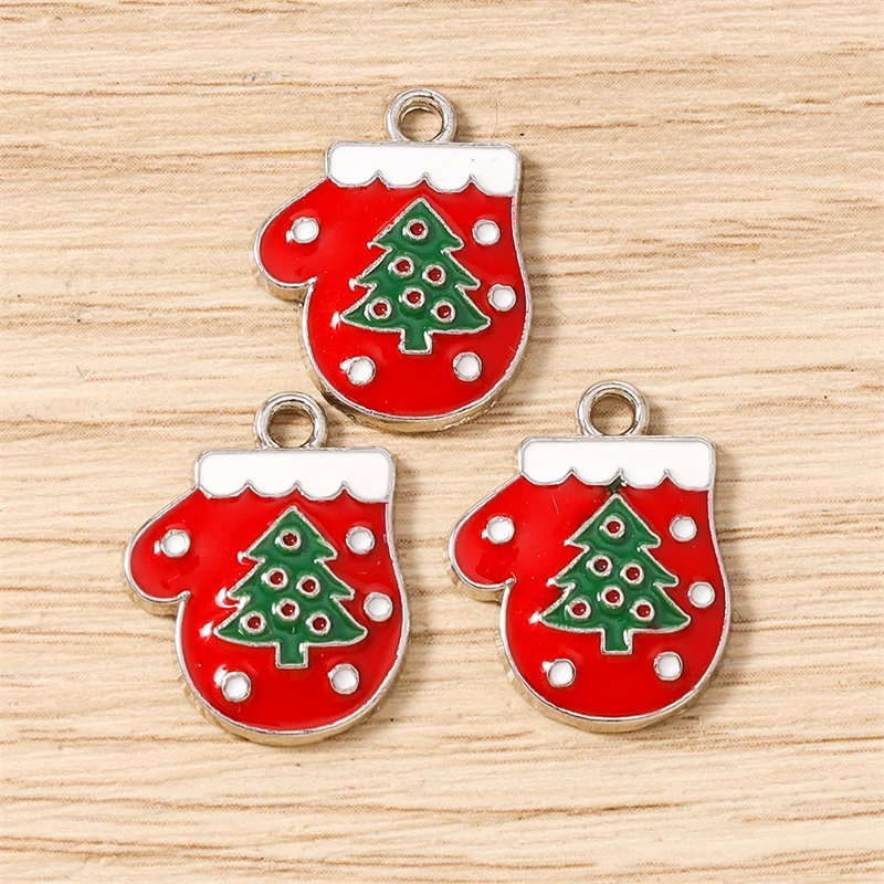 10 Stück 15x19mm Niedliche Emaille-Weihnachts-Handschuh-Anhänger für Schmuckherstellung, Ohrhänger, Halsketten, DIY-Bastelzubehör – Detail 6