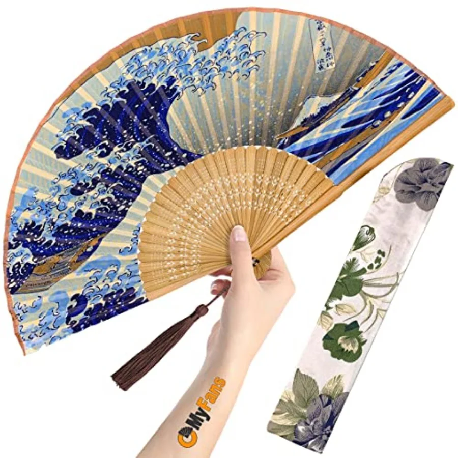 

Hand Fan for Women Foldable - Folding Chinese Japanese Vintage Bamboo Silk Fan - Ideal for Hot Flashes, Church, EDM, Festivals,