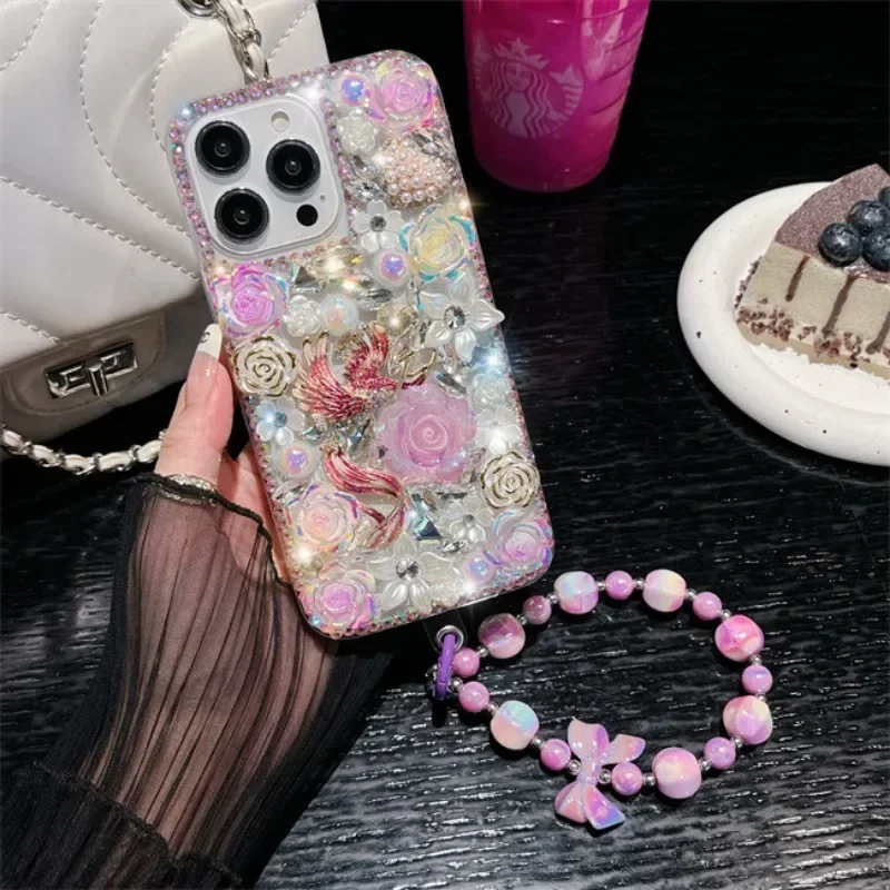 

Luxury Bling Flowers Diamond Colored Phoenix Rhinestone Case For HuaweiP30 P50Pro P40lite Mate30 40 For Honor8X 9X 50 60ProCover