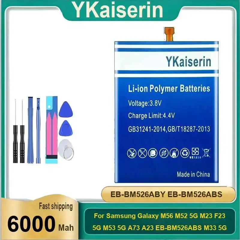 

Mobile Phone Battery 6000Mah For Samsung Galaxy M56 M52 5G M23 F23 M53 A73 A23 EB-BM526ABS M33 EB-BM526ABY