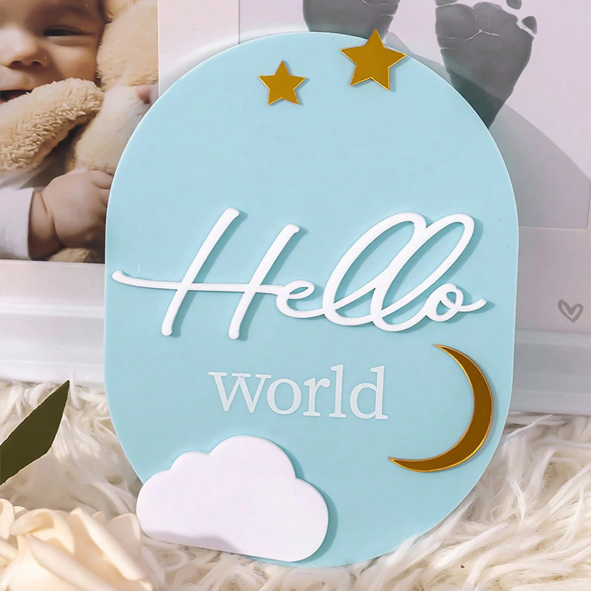 Ylsteed hello world baby birth announcement sign newborn boy girl butterfly moon star arrival announcement board photo props