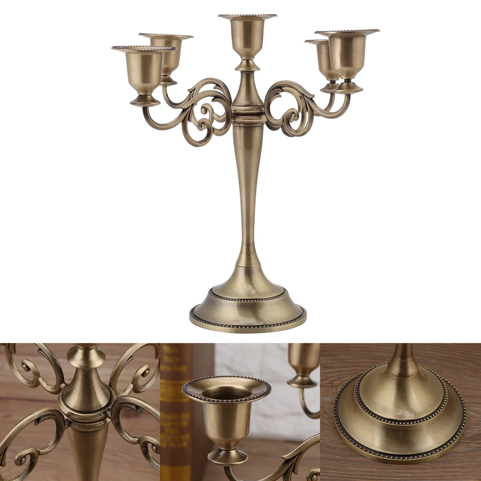 2 Colors 5 Arms Alloy Candle Holder European  Candelabra Wedding Candlestick Home Decor 5 Branches Candle Holder