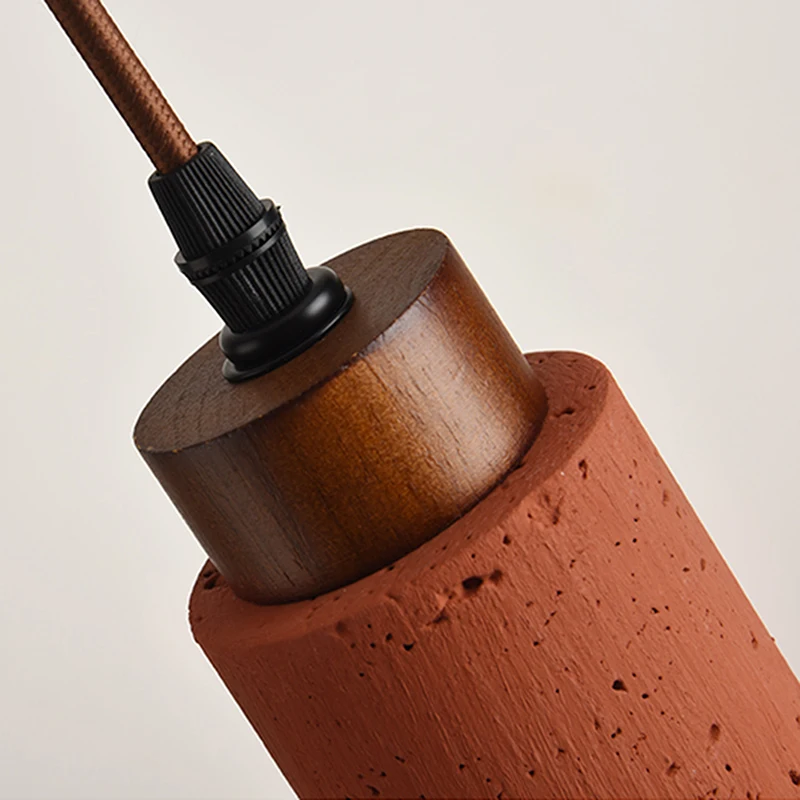 مصمم استوديو ضوء جو فاخر قلادة ضوء حجر الخوخ الخشب الرجعية مطعم LED مصباح أسطواني غرفة نوم الثريا