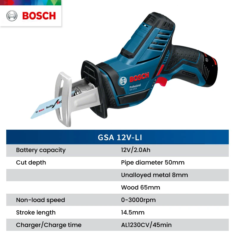 Bosch GSA 12V-LI Cordless Saber Saw Professional Rechargeable Reciprocating Saw Wood Metal Cutting Machine 12V Li-ion Battery