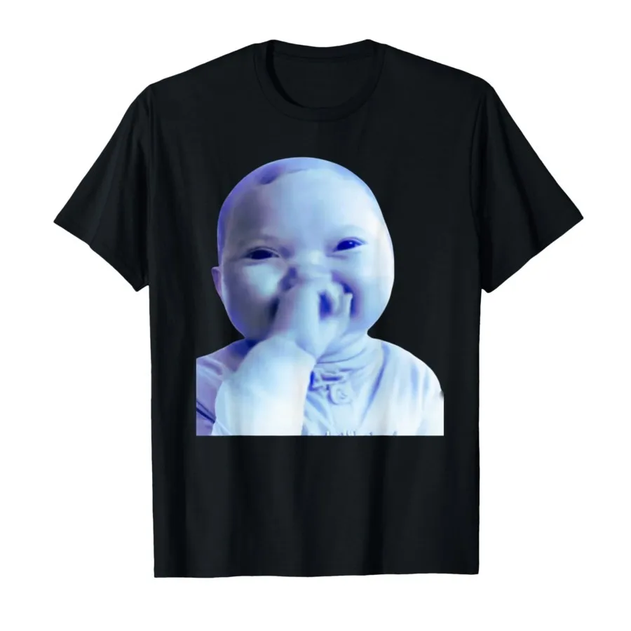 Camiseta divertida AI Baby Holding Laugh Meme Viral Trend para hombres y mujeres, camisetas 100% de algodón, camisetas de manga corta 1121-2