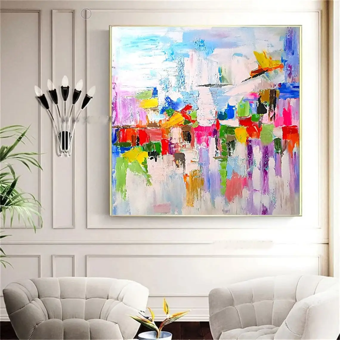 

Colorful Abstract Paintings On Canvas Thick Strings Abstract Fine Art In Vivid Colors Contemporary Painting Hand Painted Artwork