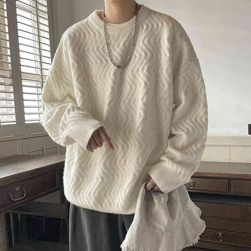 

Осенние винтажные жаккардовые свитера Y2K для мужчин, уличная мода, эстетические вязаные пуловеры, текстурированный трикотаж, трикотаж hombre