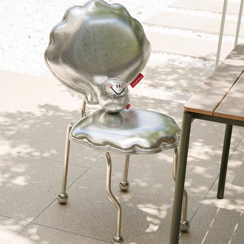 Silver Makeup Chair Stainless Steel Shell Decor Chairs Vanity Stool with Backrest Multifunction Chair for Dressing Home Office