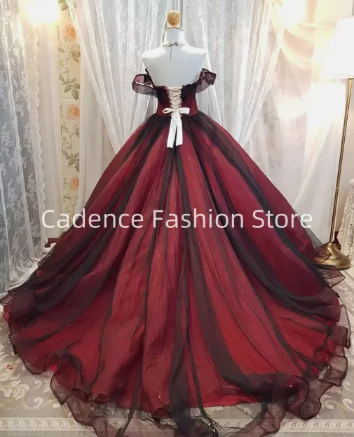 Robe de mariée gothique personnalisée, noire et rouge, sans bretelles, ligne a, à lacets, robes de bal, mariage spécial