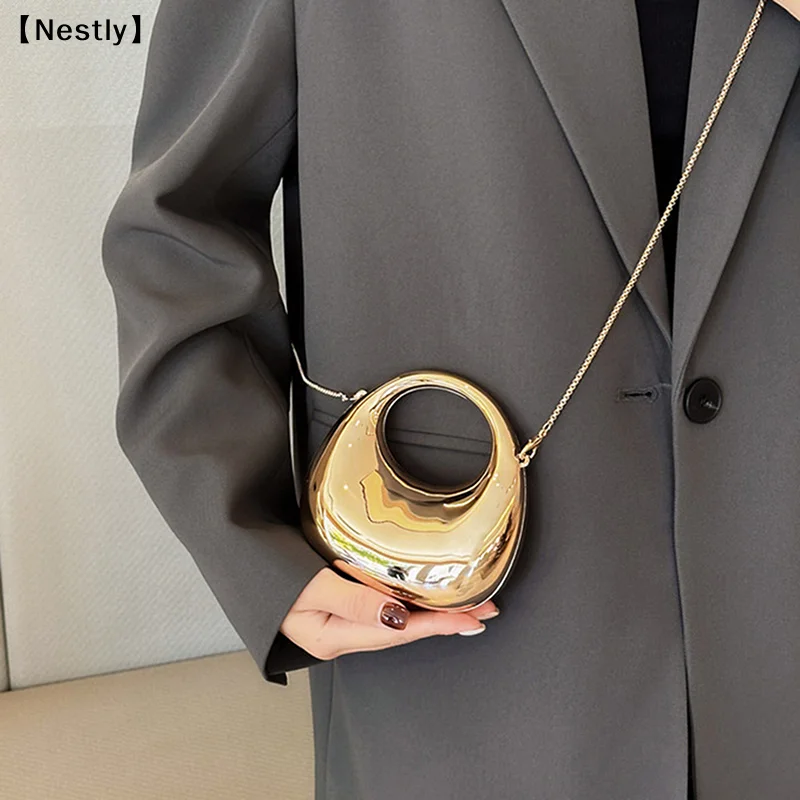 Damen-Umhängetasche mit Kette, kleine Geldbörse, Acryl, metallischer Glanz, Halbmond-Form, Party- und Bankett-Damentasche, luxuriöse Handtasche〔Nest〕 – Detail 2