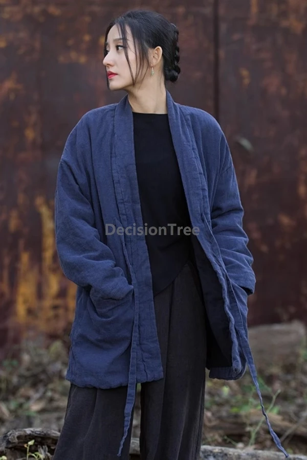 

2025 national style tea clothing chinese style quilted thicken warm coat vintage improved elegant zen women's cotton linen coat