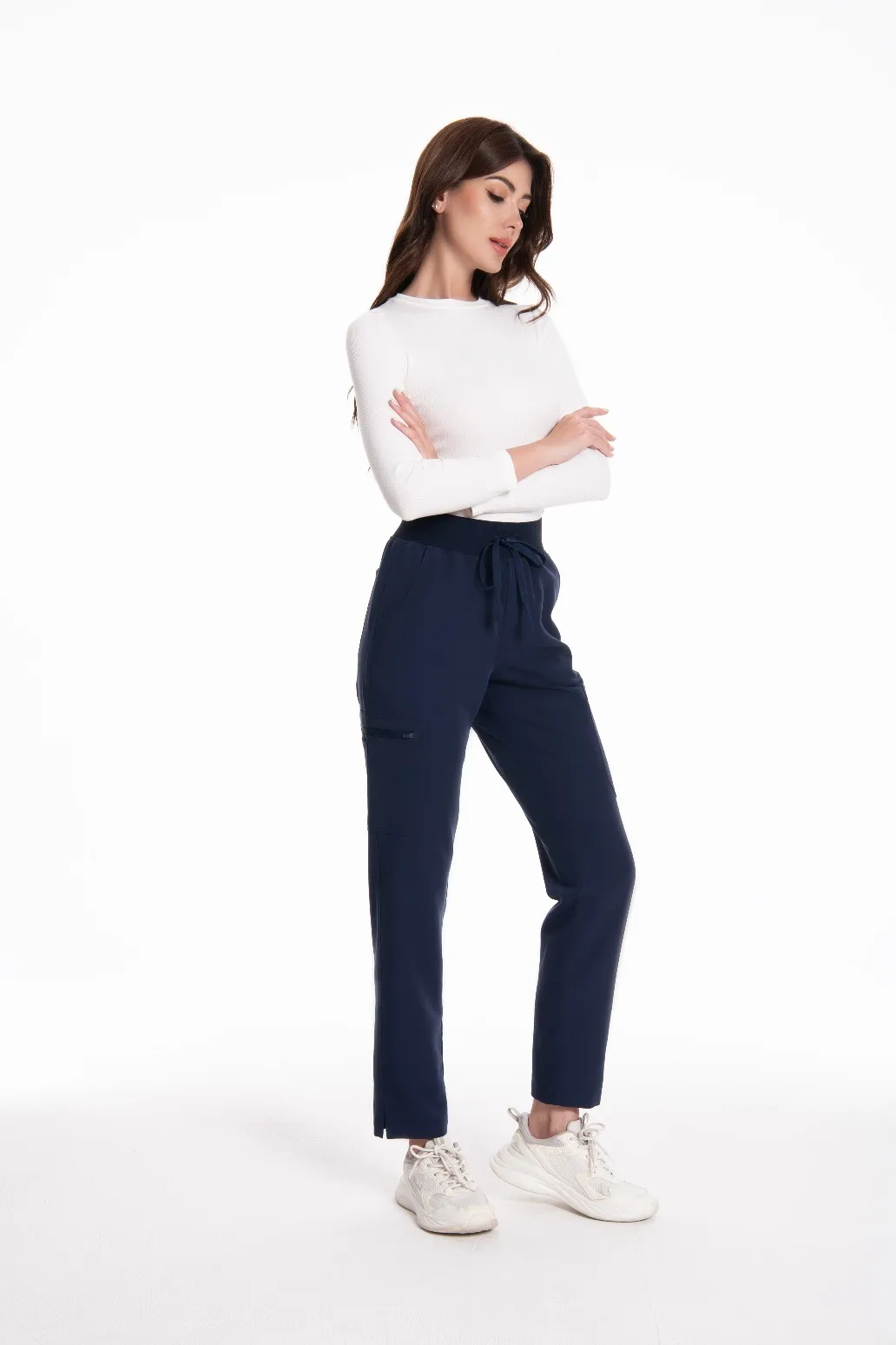 KUNGFU SCRUBS Nahtloses Unterhemd für Damen, schmal geschnitten, hochelastisches Modal-Unterhemd, Rundhalsausschnitt, lange Ärmel, Basisschicht-Oberteil – Detail 3