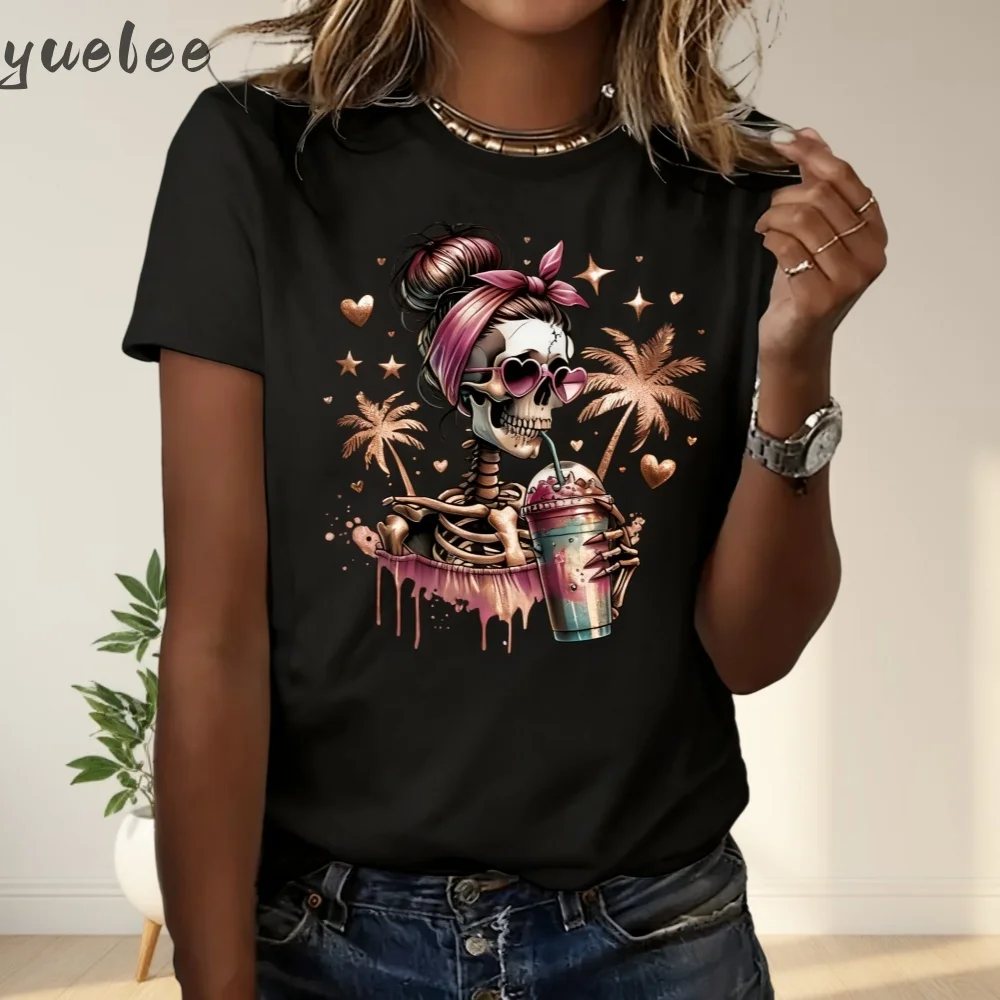 

Футболка с 3D принтом черепа, женская повседневная футболка в стиле хип-хоп 90-х годов, новая футболка с коротким рукавом, одежда, топы, модная женская одежда