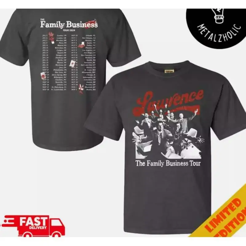 لورانس The Band Family Business 2024 مواعيد الجولة خمر الجانبين تي شيرت