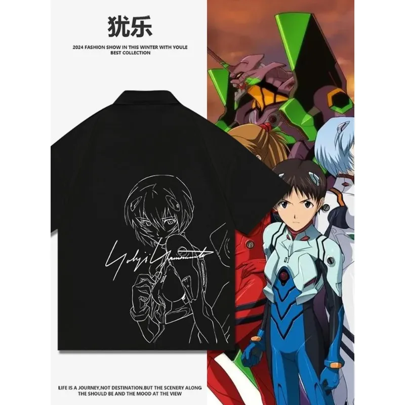

Neon Genesis Evangelion Co-branded Short-sleeved Shirt Men Anime EVA EVANGELION-01 Shirt Peripheral Clothes Summer Birthday Gift