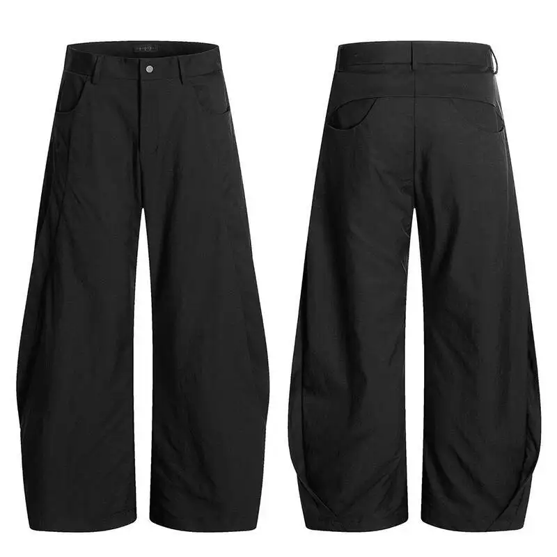 

Curved Water Washing Knife Carg Pants Men's Pleated Design Niche Workwear Wide Leg Loose Trousers Summer New Trend Z2M3