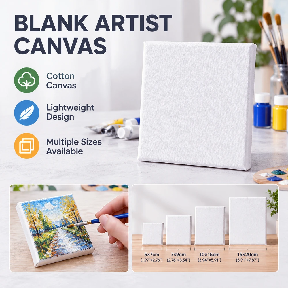 1/10Pc Acrylic/Oil Paint Mini Stretched Artists Canvas, Small Art Board Mini Blank Canvas, Stretched Painting Canvas Board