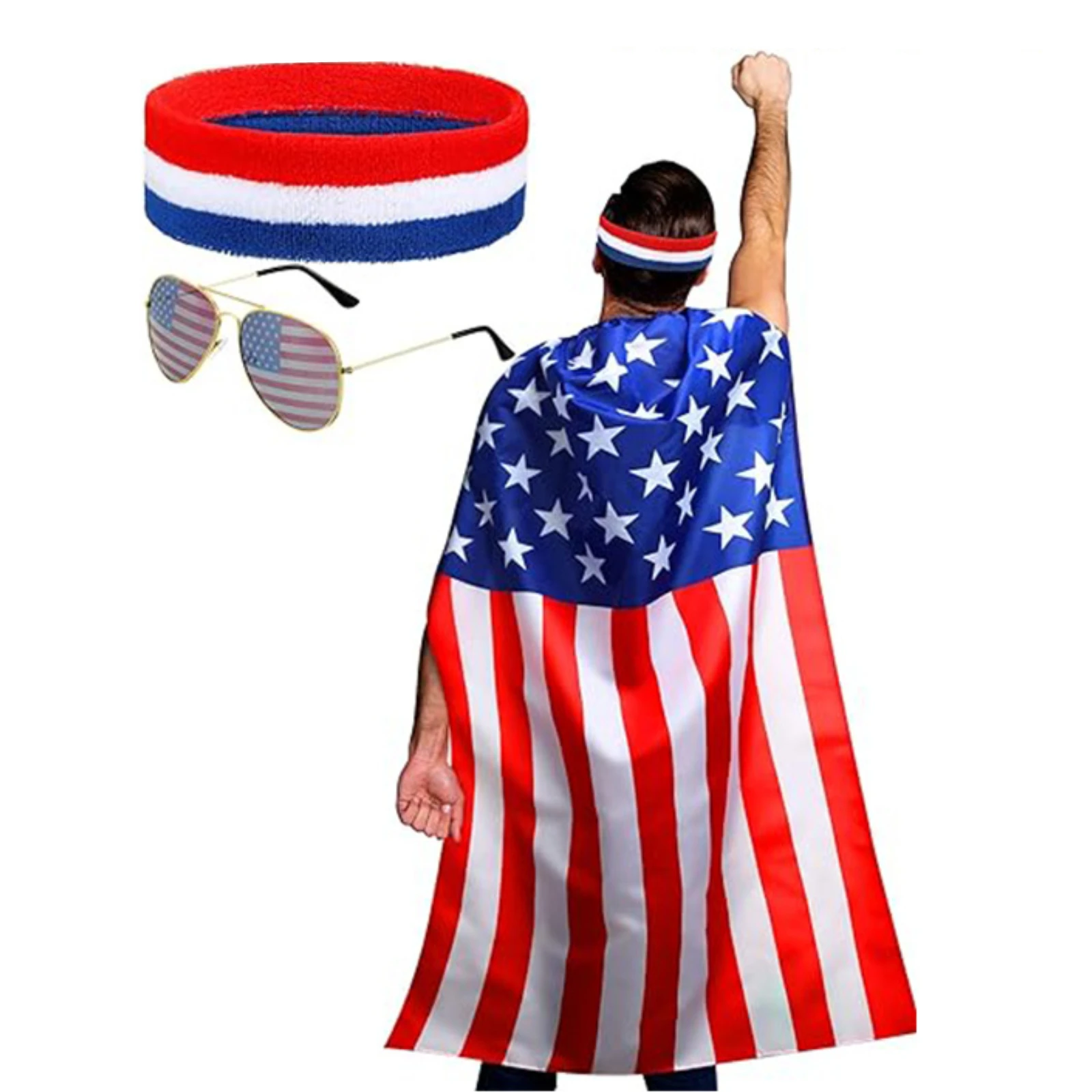 Serre-tête et cape drapeau américain - Style vintage années 80, déguisement patriotique pour la fête de l'Indépendance américaine du 4 juillet