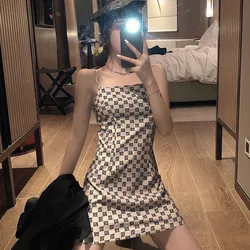 Mini Sling Dress Women 2023 Summer Y2K Slim Sexy Spicy Girl Japanese Ladies Light Mild Luxury Street Full Print Suspender Dress