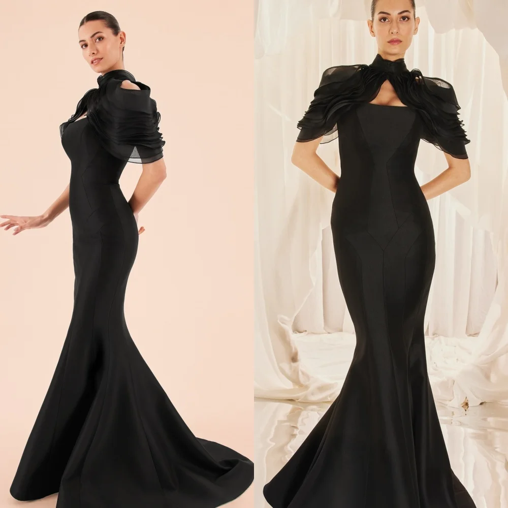 

Customized Fashion Black Mermaid Strapless Evening Dress High Quality Jersey Shawl Sleeveless Prom Dresses Delicate Party Gowns