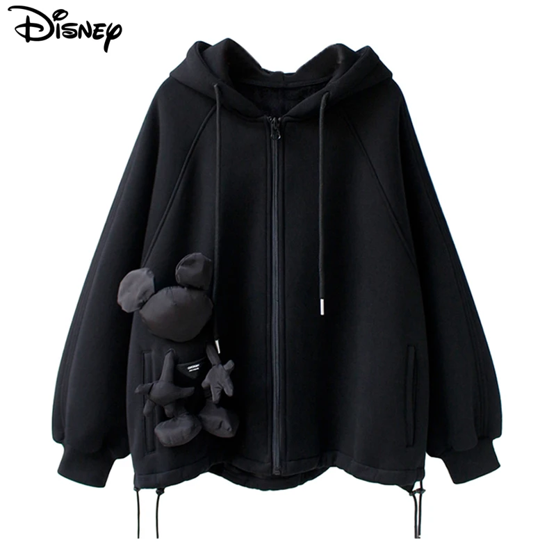 Casacos de manga comprida Disney Mickey Mouse, algodão, solto, decote em O, casual, bordado dos desenhos animados, moda superior, nova chegada, outono, 2022