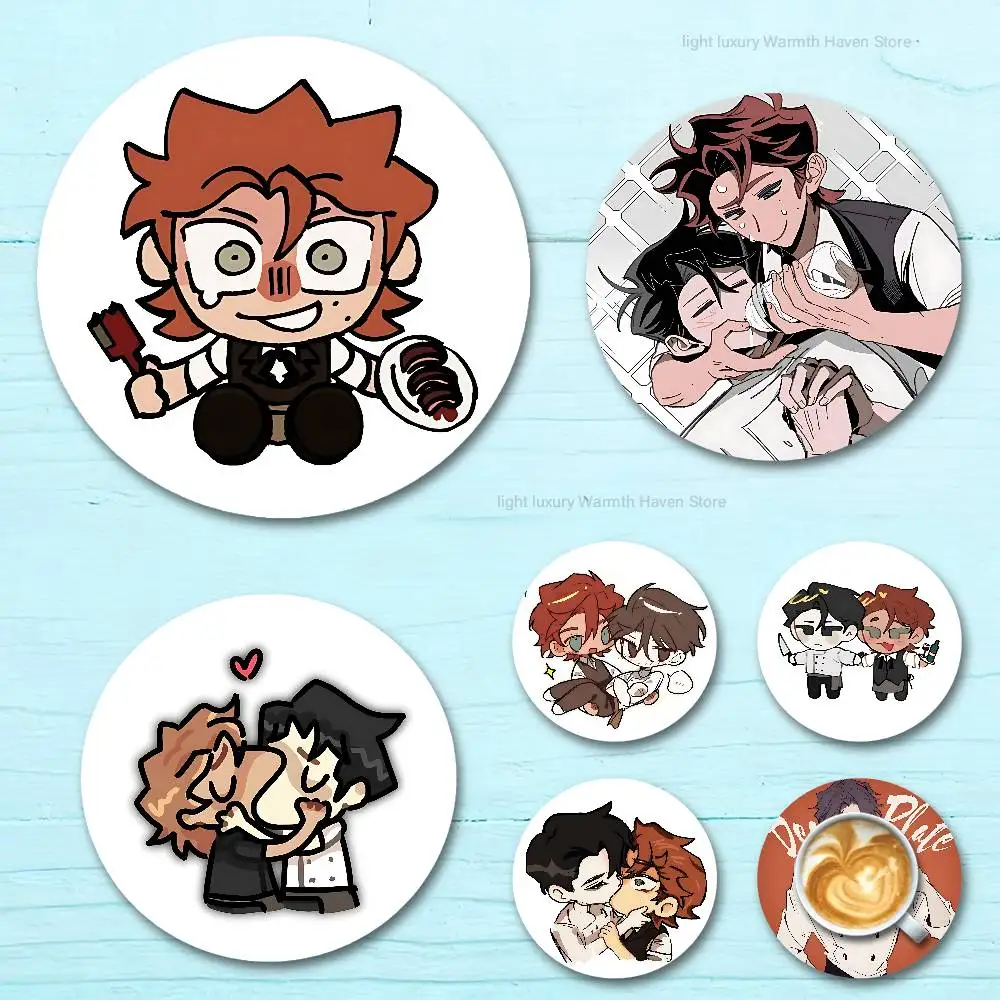 

D-Dead P-Plate Vincent Rody Heat Resistant Round Wooden Coasters Non-slip Drink Cafe Decoration 2D Flat Color Print Coasters