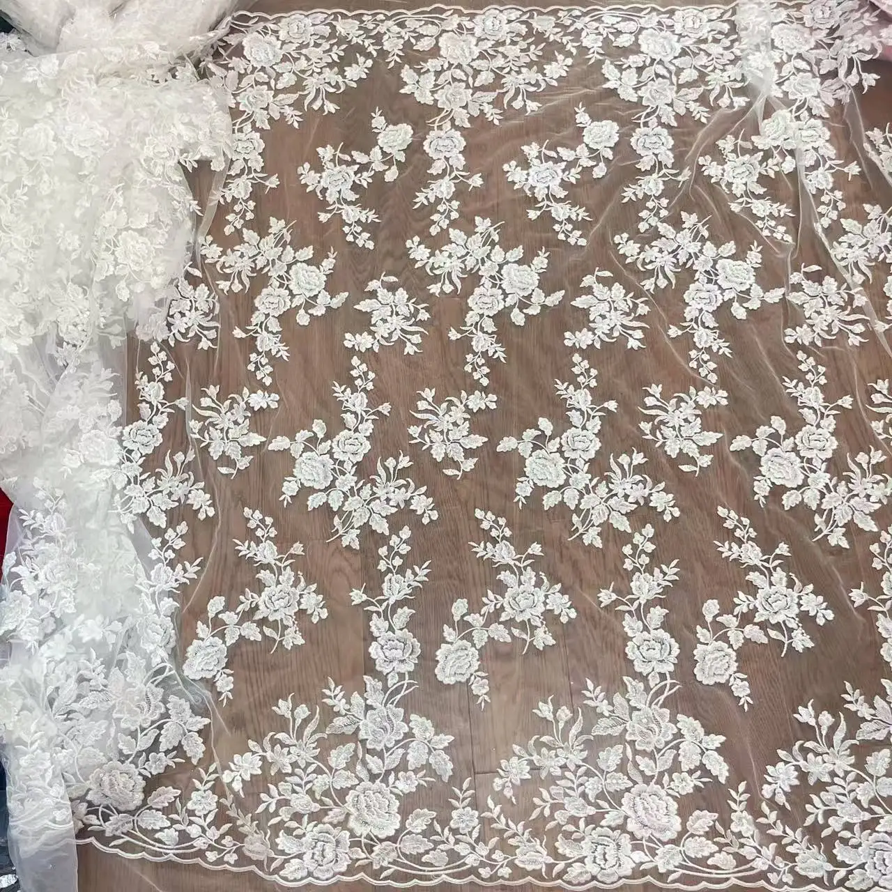 French Embroidered Lace Fabric, Beautiful Flower, Romantic Wedding Sequins, DIY Dress, RS558