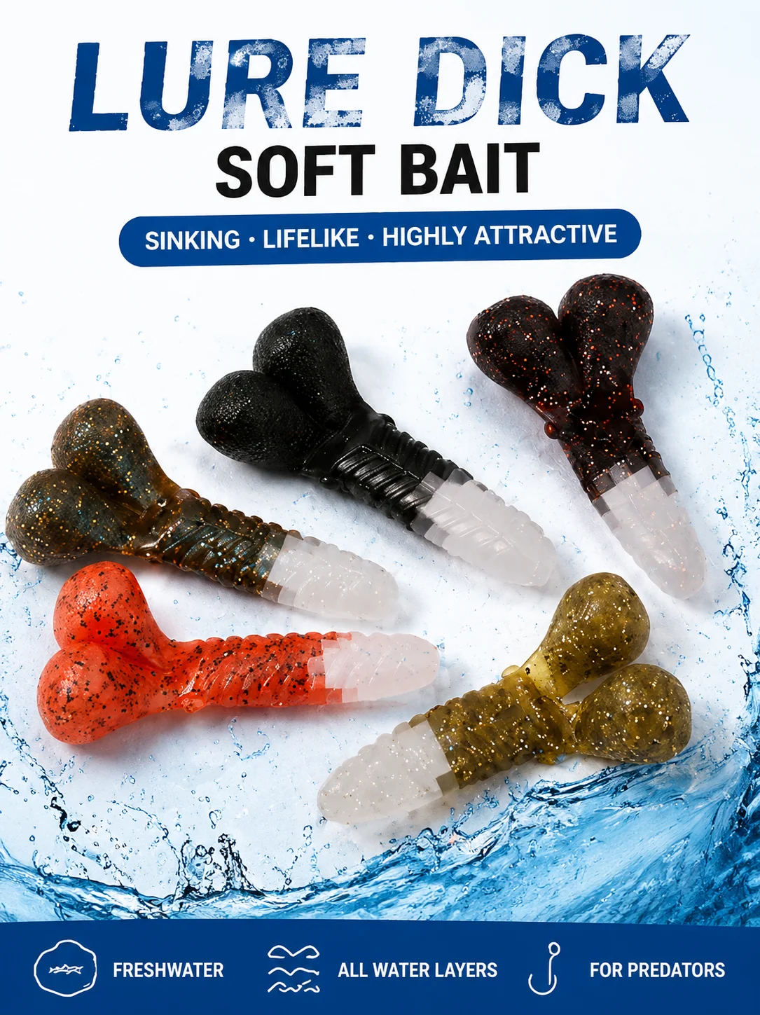 55mm 6g Egg Sinking DICK Lure 7Pcs High Flexible PVC Soft Bait Built-in Shining Chip For Freshwater Bass Snakehead Mandarin Fish