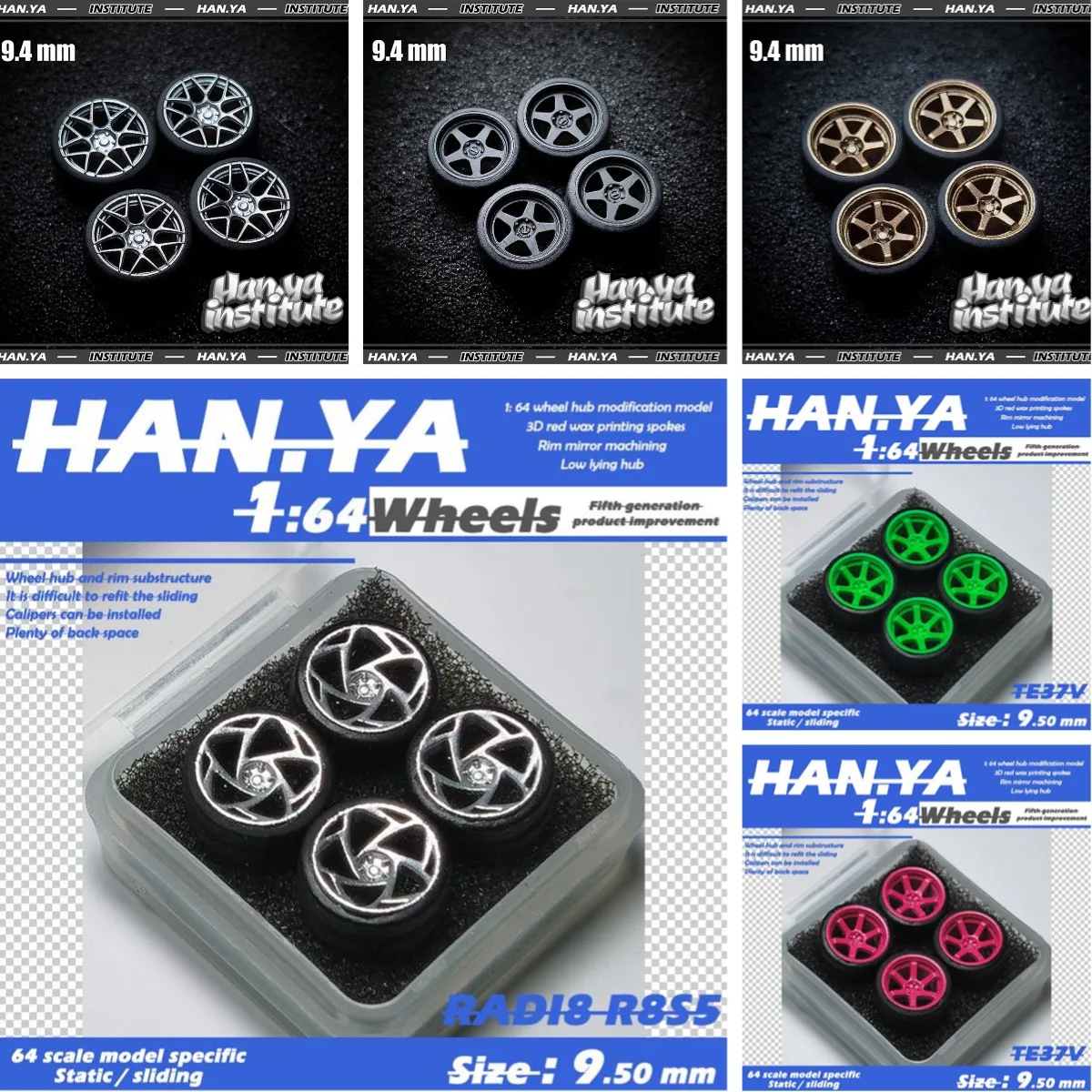 

HANYA 1/64 модель автомобиля, полимерные колеса для игрушечной модели, литые под давлением автомобили, ремонтные детали для Hotwheels Tomica Mini Gt (4 шт., 1 комплект)