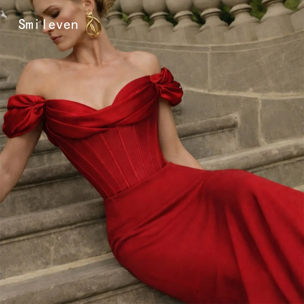 

Smileven Luxury Red Mermaid Prom Dress Off The Shoulder Elegant Gowns for Gala Party Pleat Corset Evening Dress Customized 2026